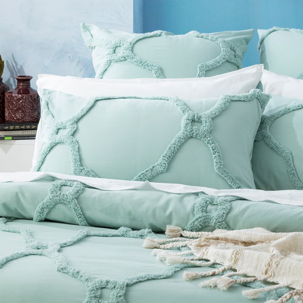 Renee Taylor Moroccan Vintage Washed Tufted Cotton Chenille Quilt Cover Set - Sage
