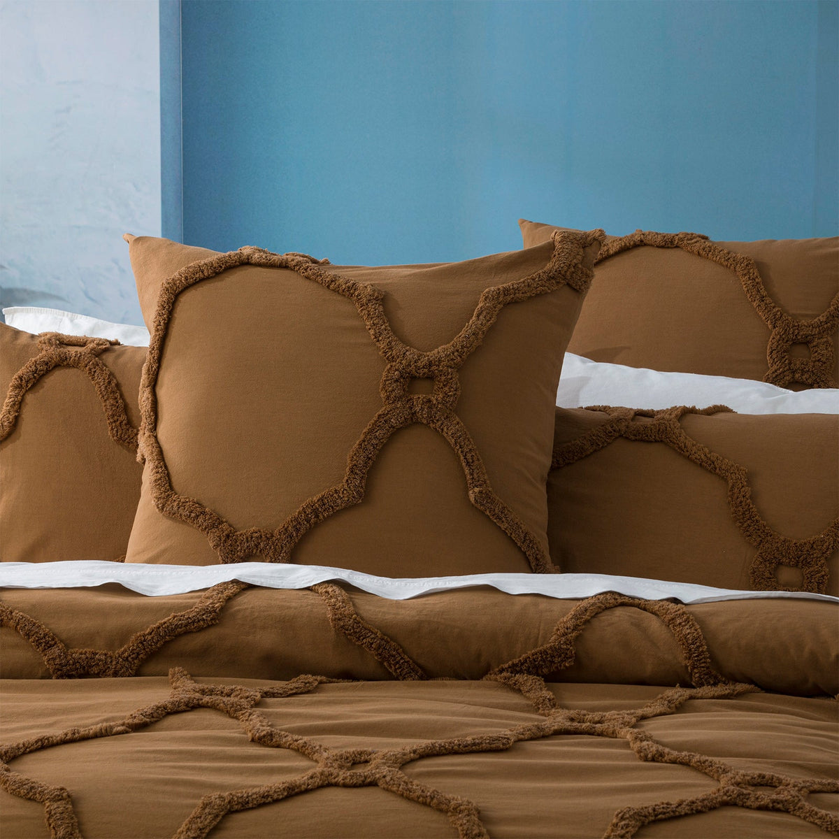 Renee Taylor Moroccan Vintage Washed Tufted Cotton Chenille Quilt Cover Set - Wood