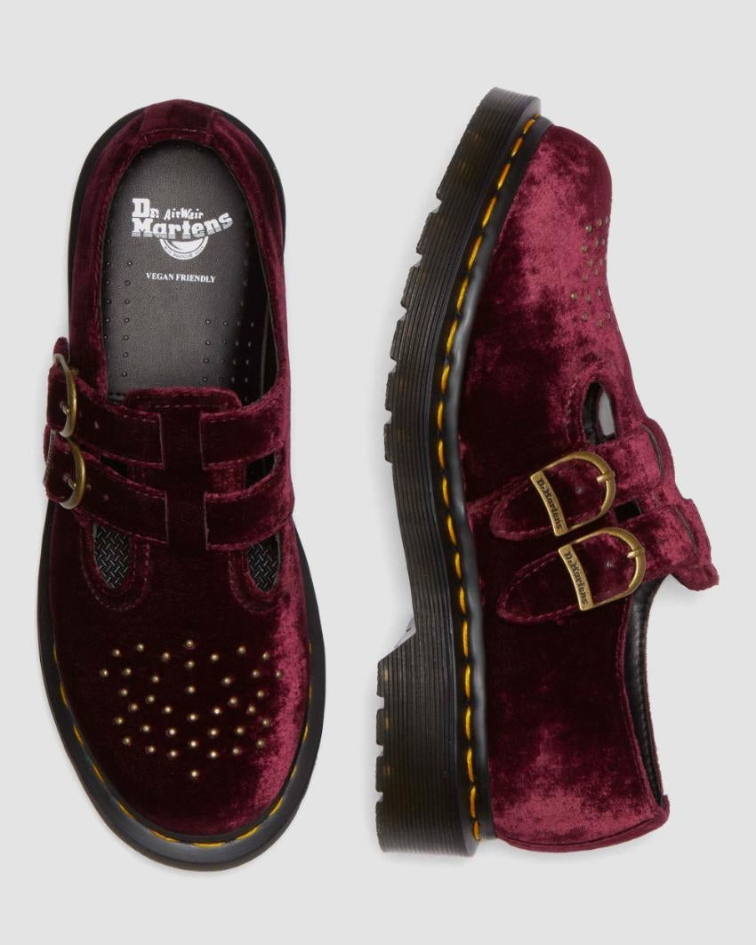 Dr. Martens Vegan 8065 Mary Jane Sandals Shoes in Velvet Cherry Red