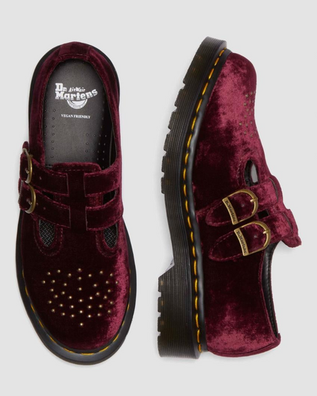 Dr. Martens Vegan 8065 Mary Jane Sandals Shoes in Velvet Cherry Red