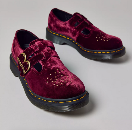 Dr. Martens Vegan 8065 Mary Jane Sandals Shoes in Velvet Cherry Red