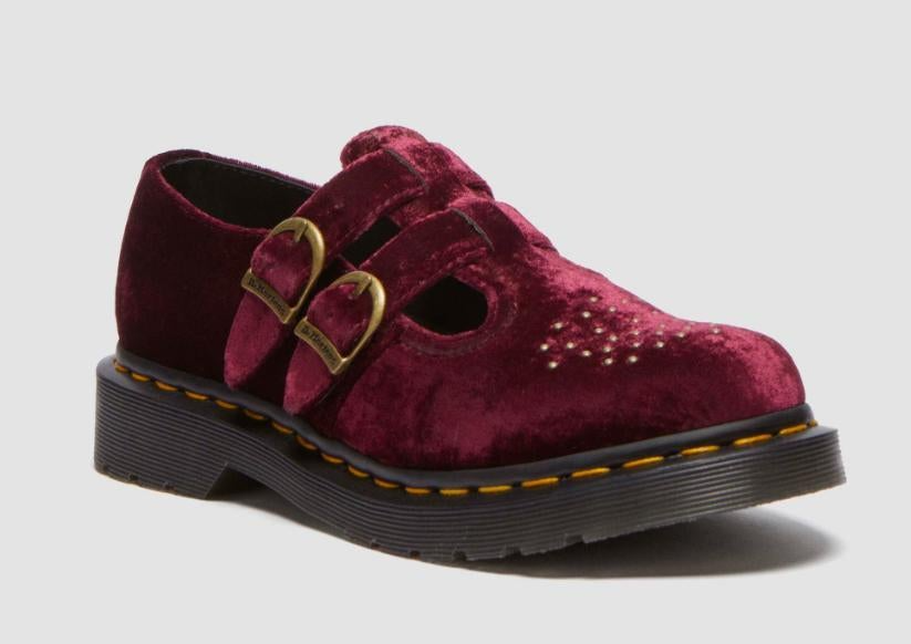 Dr. Martens Vegan 8065 Mary Jane Sandals Shoes in Velvet Cherry Red