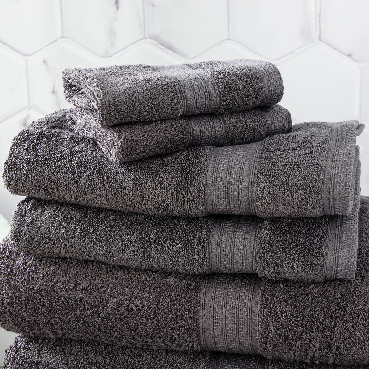 Renee Taylor Stella 650 GSM Bamboo Cotton Towels - Charcoal (Bath, Hand & Face Towel/Bath Sheet & Bath Mat)