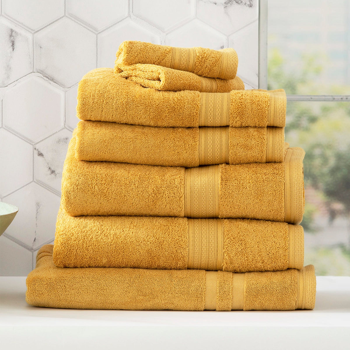 Renee Taylor Stella 650 GSM Bamboo Cotton Bath Towel Set - Mustard (2 to 14 Piece Packs)