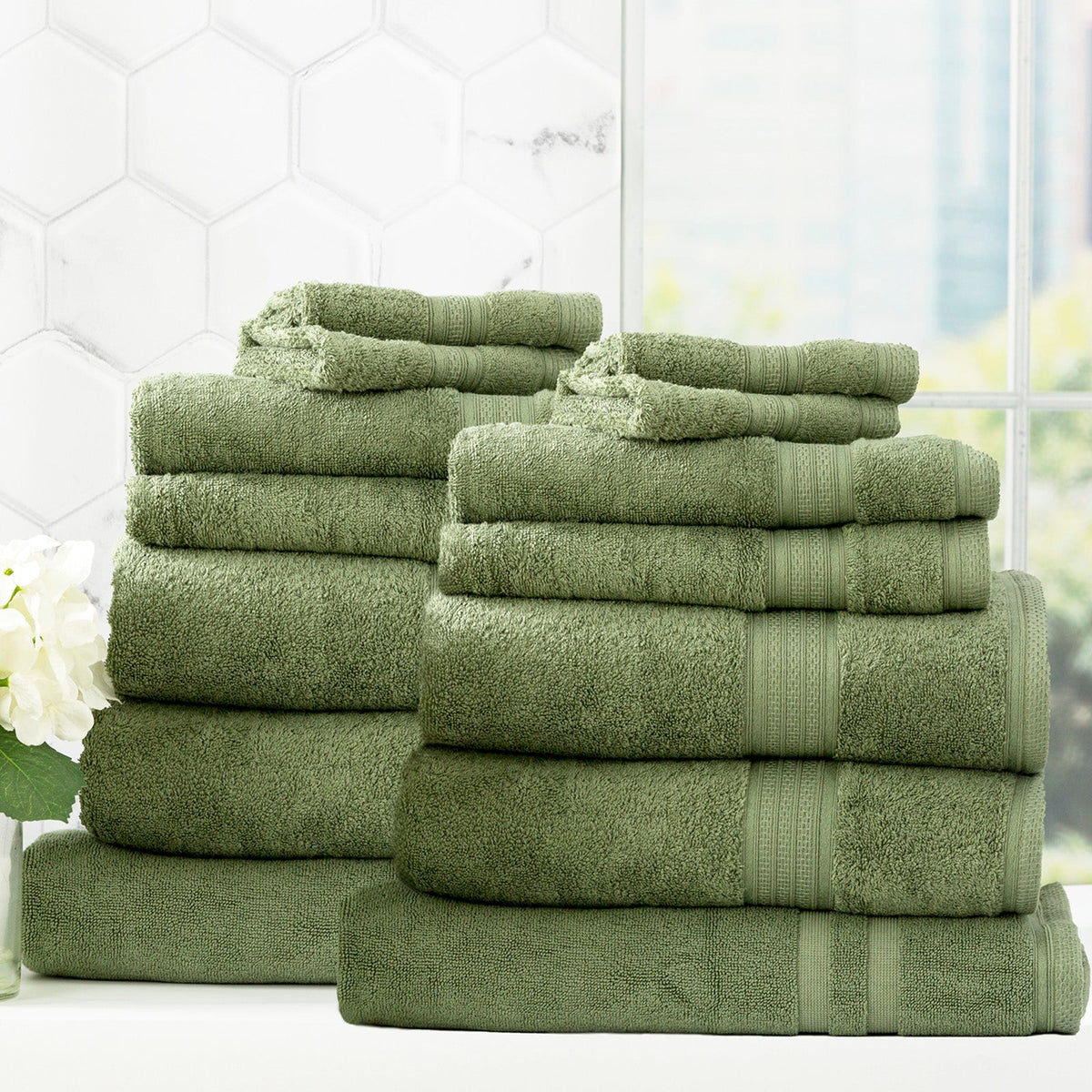 Renee Taylor Stella 650 GSM Bamboo Cotton Bath Towel Set - Jade (2 to 14 Piece Packs)