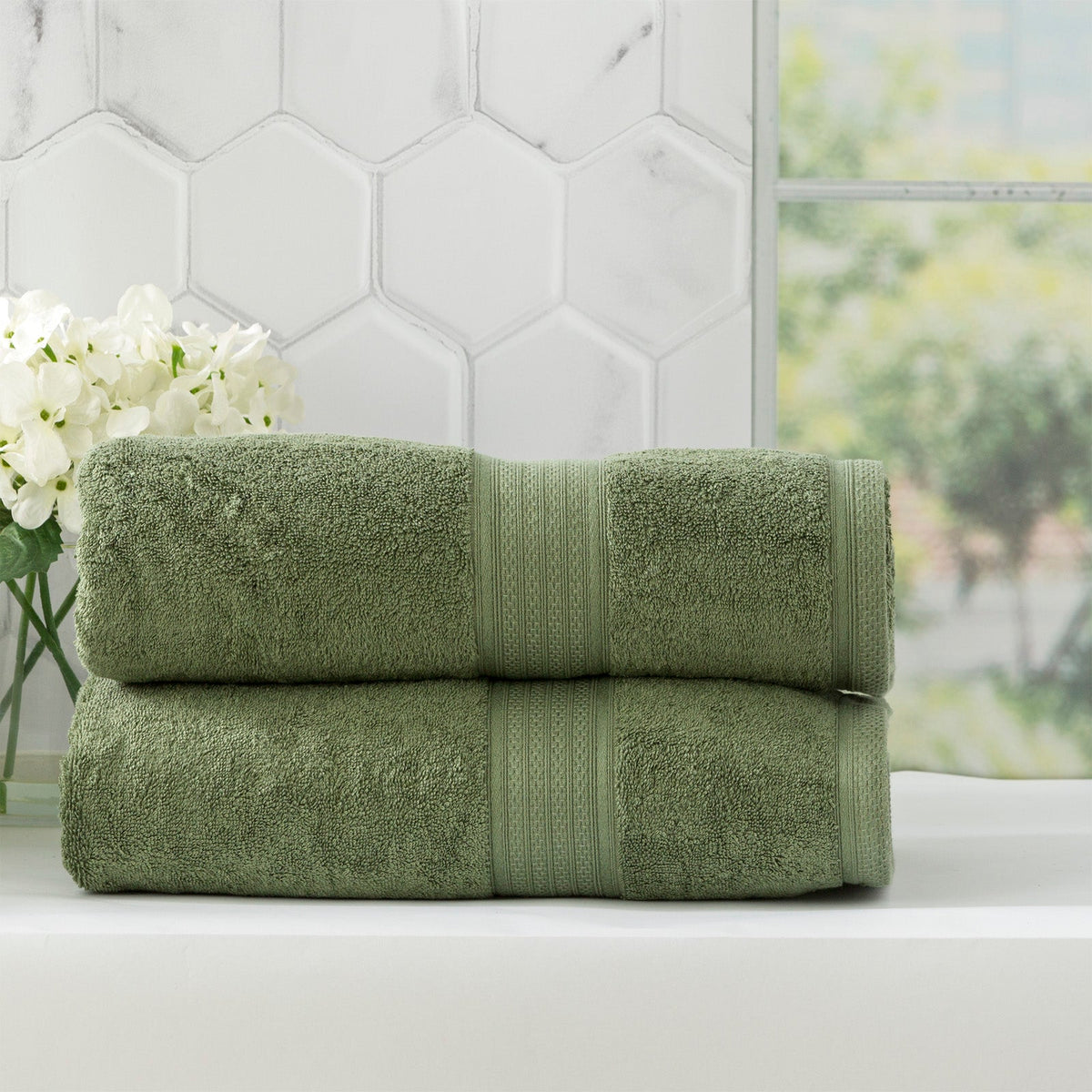 Renee Taylor Stella 650 GSM Bamboo Cotton Bath Towel Set - Jade (2 to 14 Piece Packs)
