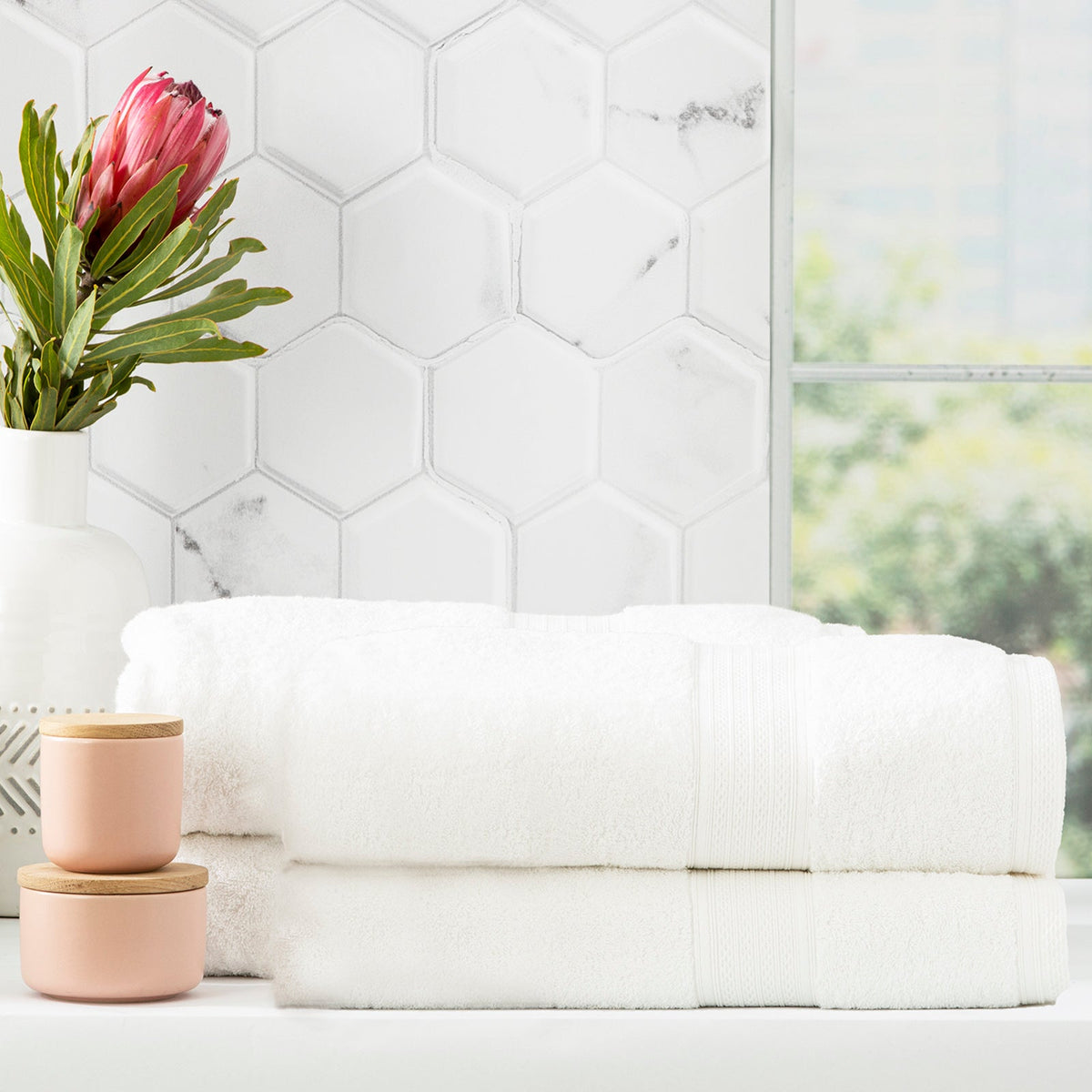 Renee Taylor Stella 650 GSM Bamboo Cotton Bath Towel Set - White (2 to 14 Piece Packs)