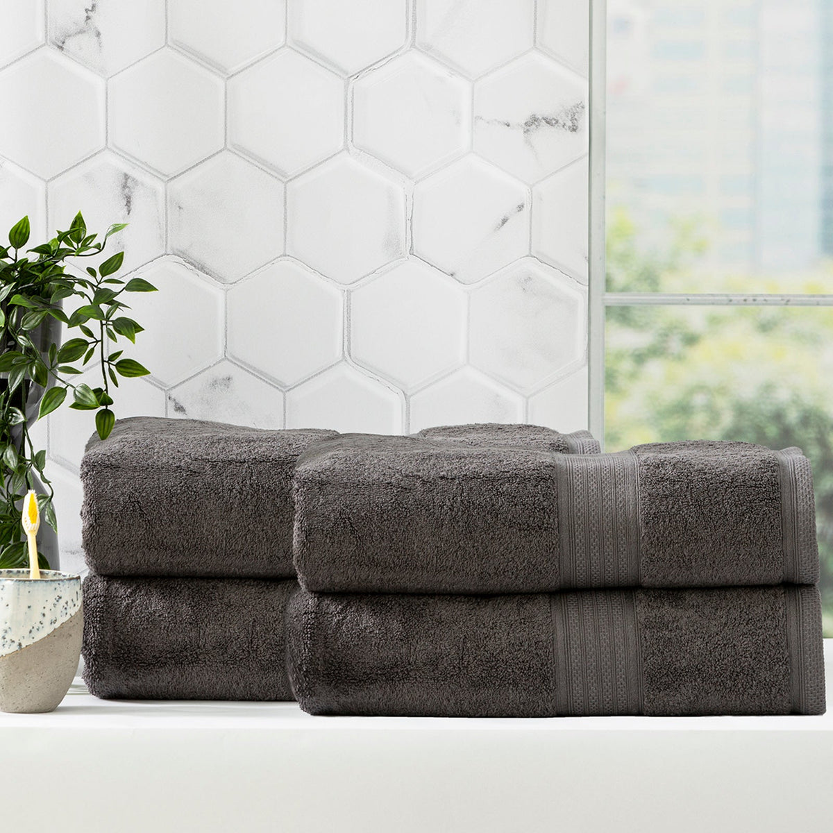 Renee Taylor Stella 650 GSM Bamboo Cotton Bath Towel Set - Charcoal (2 to 14 Piece Packs)