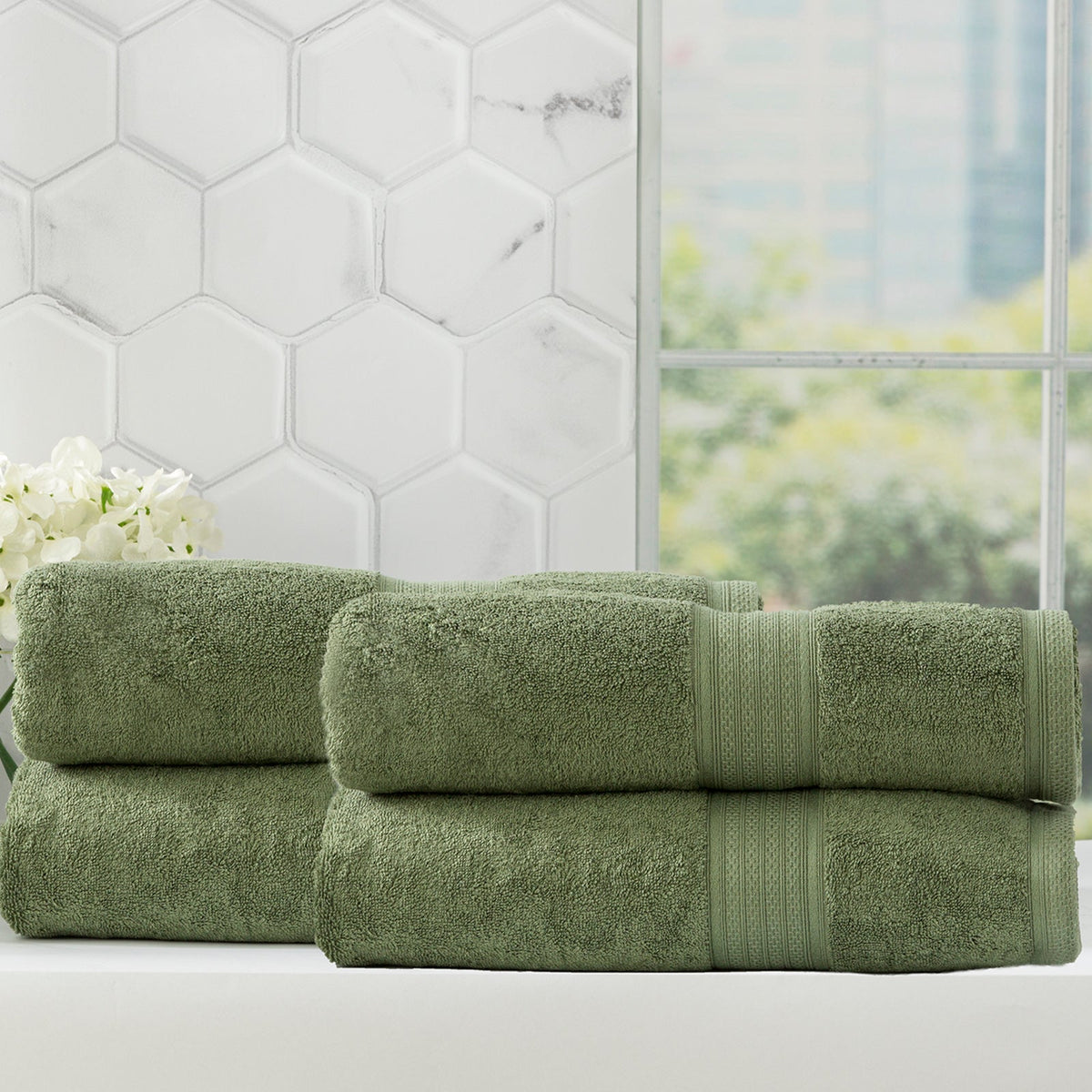 Renee Taylor Stella 650 GSM Bamboo Cotton Bath Towel Set - Jade (2 to 14 Piece Packs)