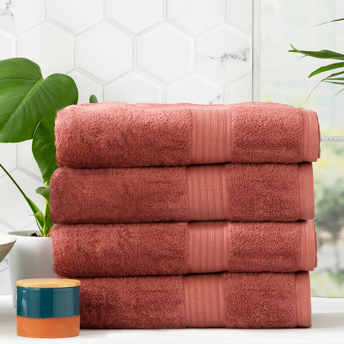 Renee Taylor Stella 650 GSM Bamboo Cotton Bath Towel Set - Brick (2 to 14 Piece Packs)