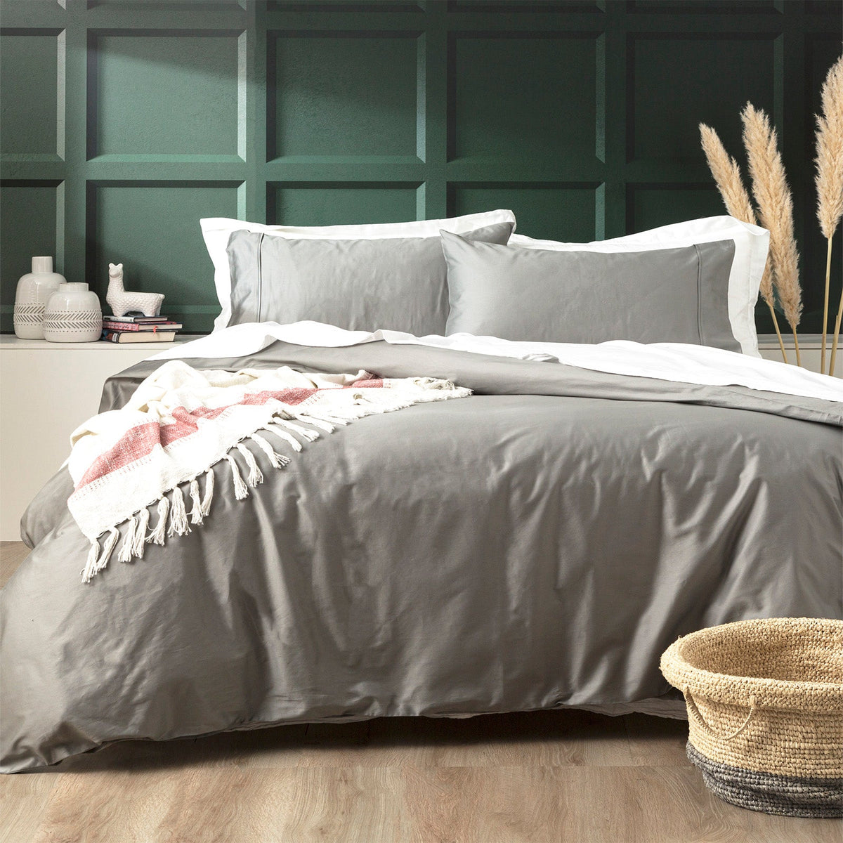 Park Avenue 500TC Natural Bamboo Cotton Quilt Cover Set - Charcoal (Anti-Wrinkle Satin Finish)