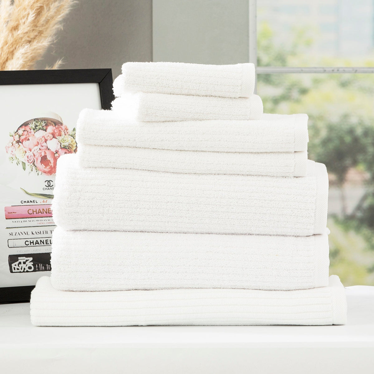 Renee Taylor Cobblestone 650 GSM Ribbed Cotton Bath Towel Set - White (2 to 14 Piece Packs)