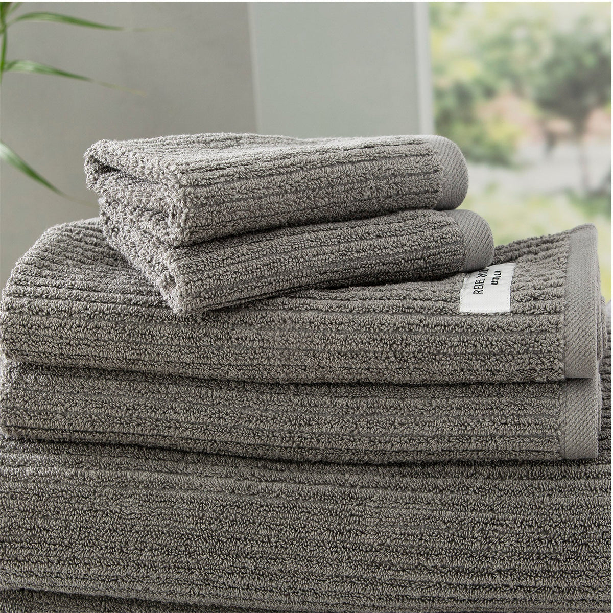 Renee Taylor Cobblestone 650 GSM Ribbed Cotton Towels - Platinum (Bath, Hand & Face Towel/Bath Sheet & Bath Mat)