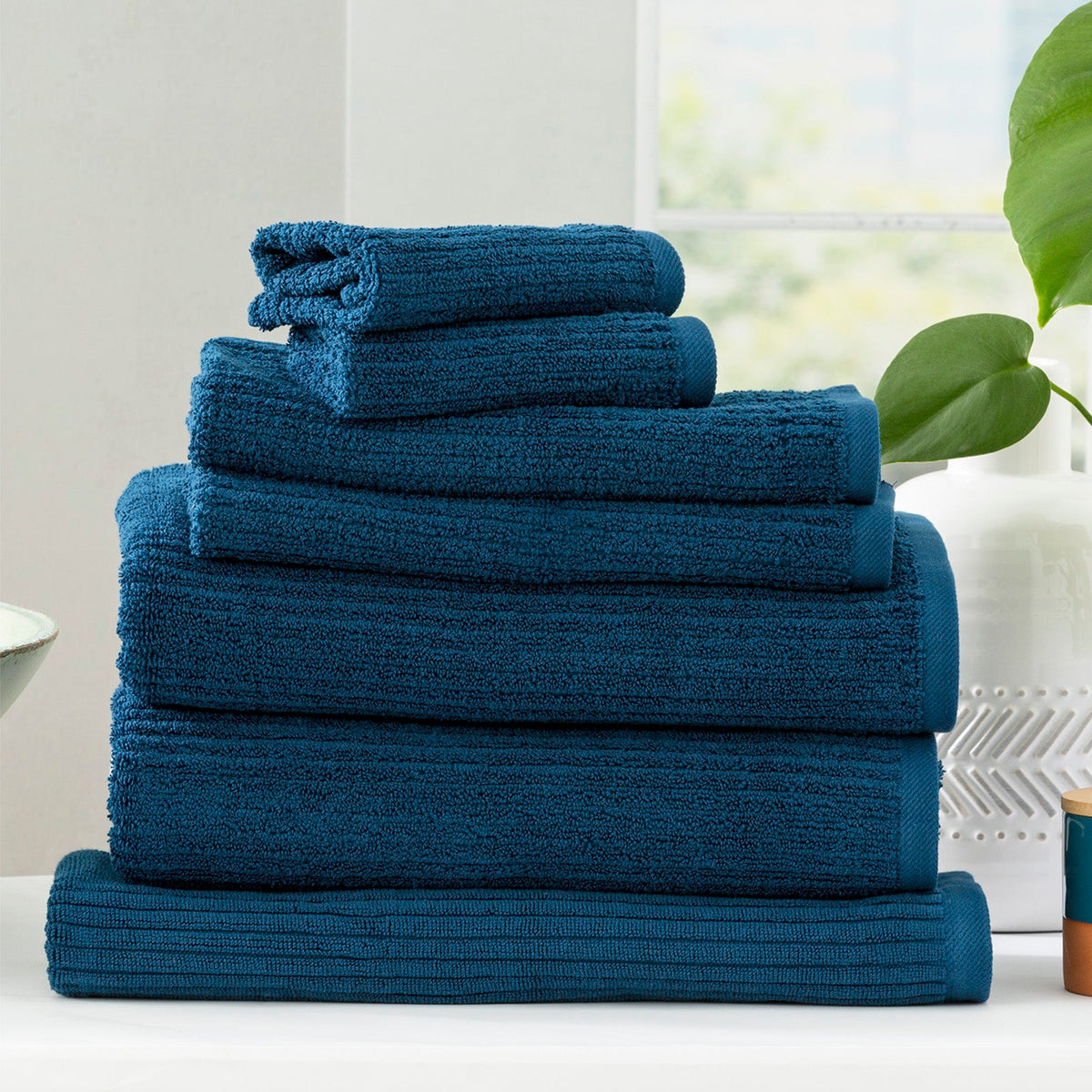 Renee Taylor Cobblestone 650 GSM Ribbed Cotton Bath Towel Set - Ink (2 to 14 Piece Packs)