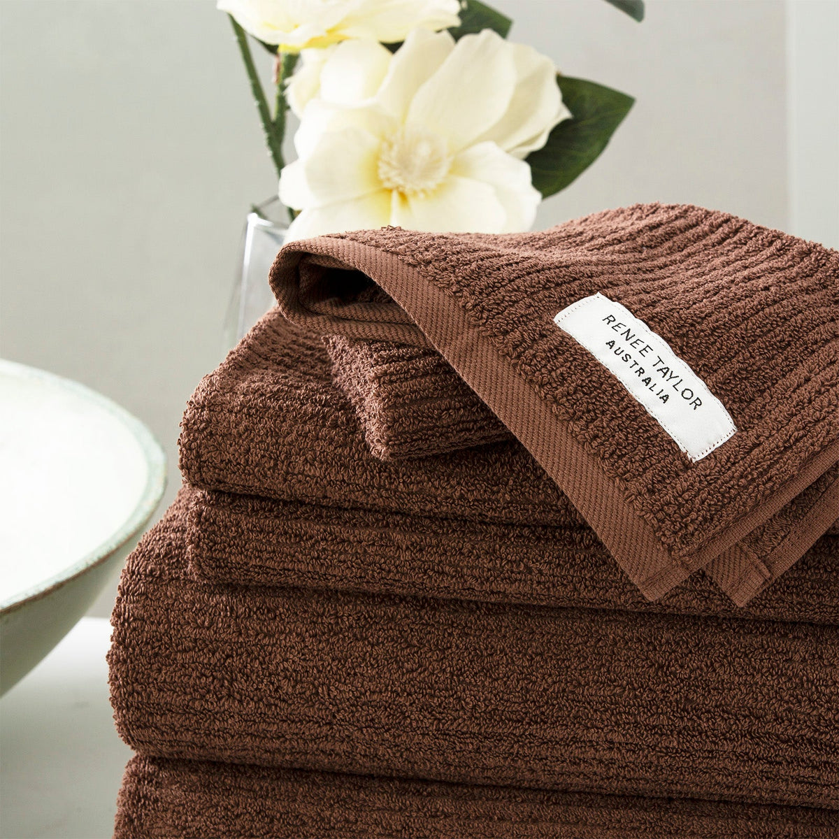 Renee Taylor Cobblestone 650 GSM Ribbed Cotton Towels - Toffee (Bath, Hand & Face Towel/Bath Sheet & Bath Mat)