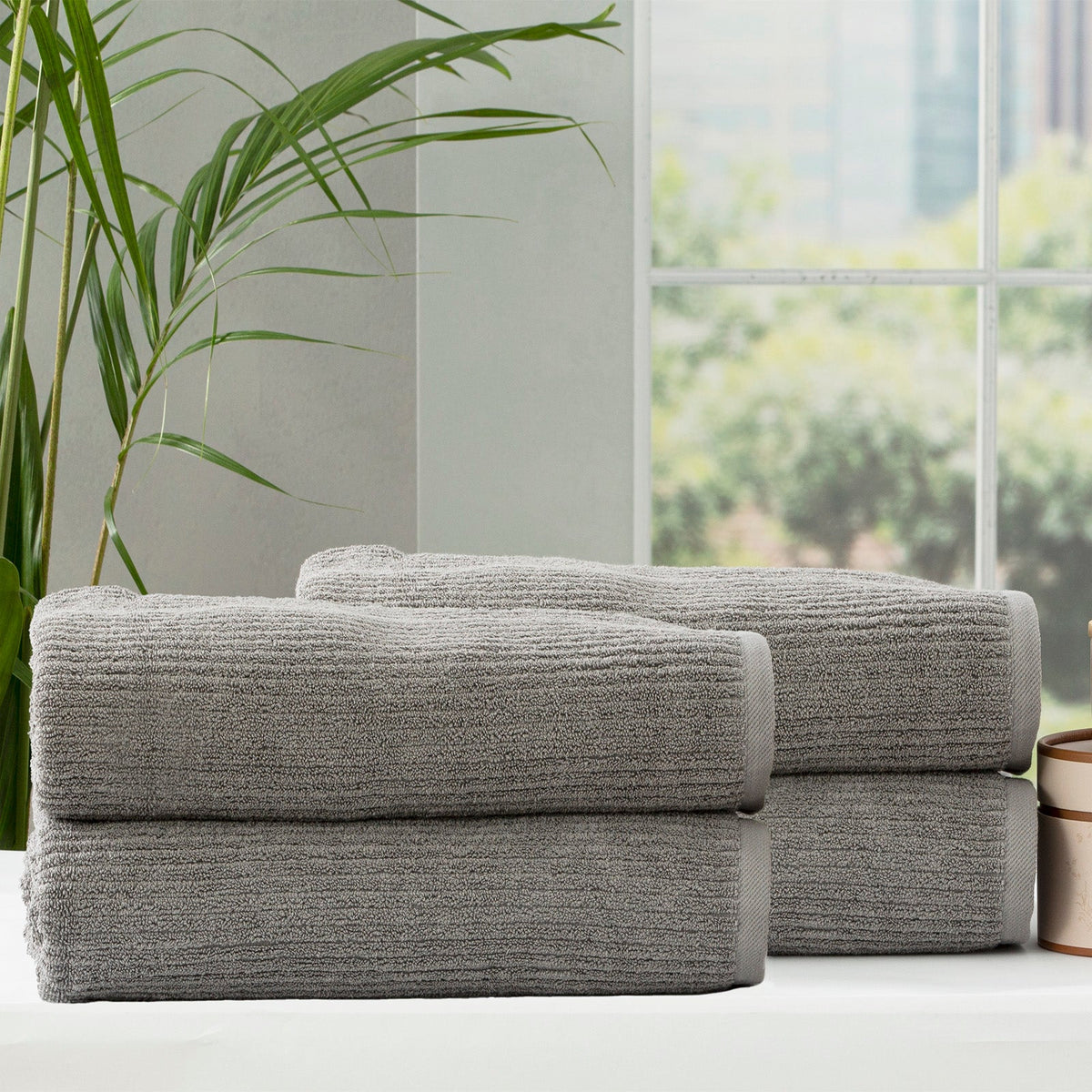 Renee Taylor Cobblestone 650 GSM Ribbed Cotton Bath Towel Set - Platinum (2 to 14 Piece Packs)