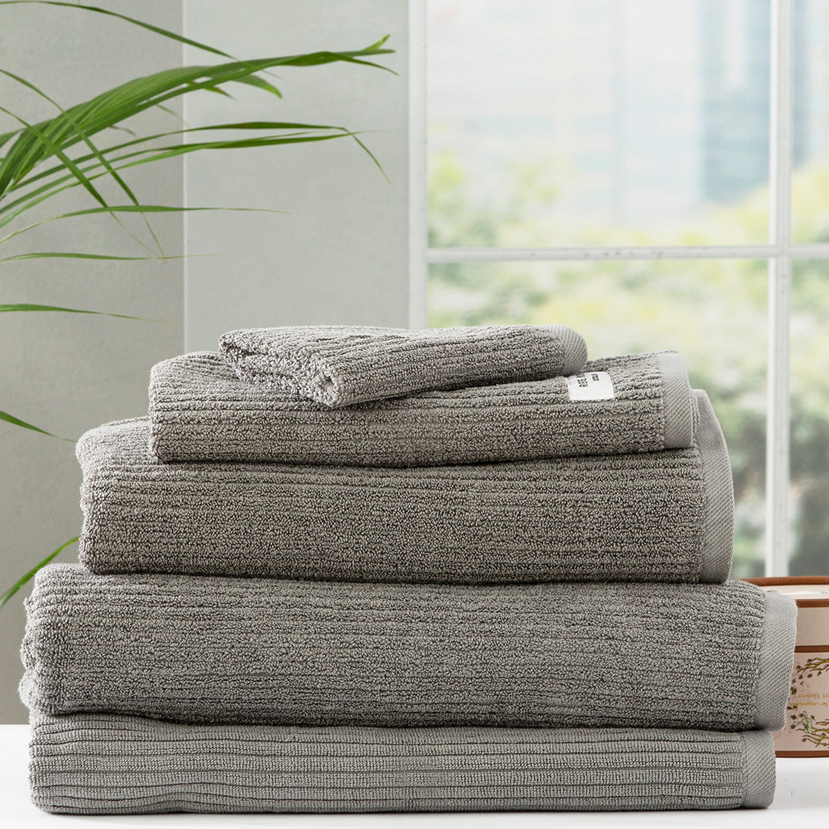 Renee Taylor Cobblestone 650 GSM Ribbed Cotton Towels - Platinum (Bath, Hand & Face Towel/Bath Sheet & Bath Mat)