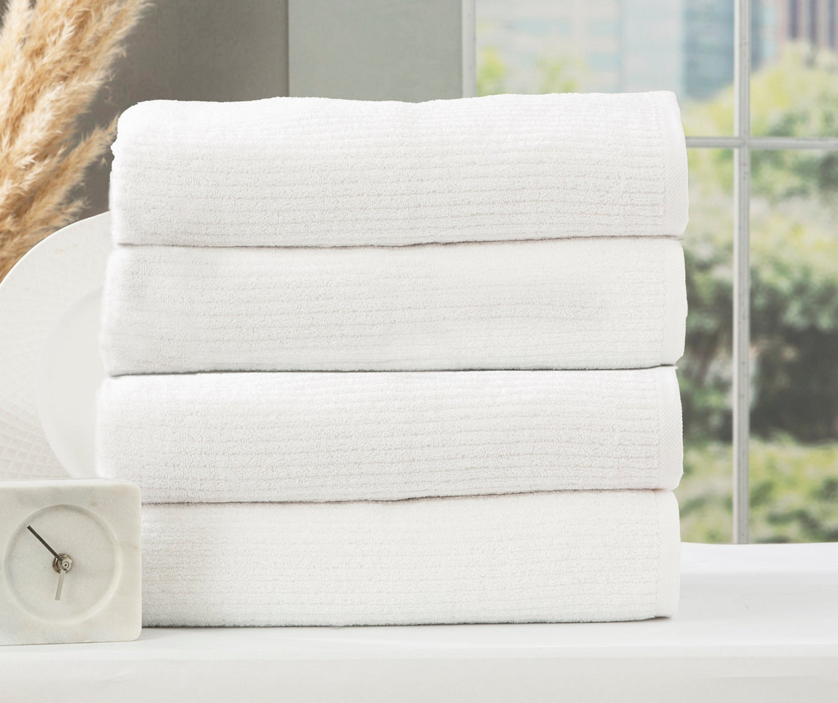 Renee Taylor Cobblestone 650 GSM Ribbed Cotton Bath Towel Set - White (2 to 14 Piece Packs)