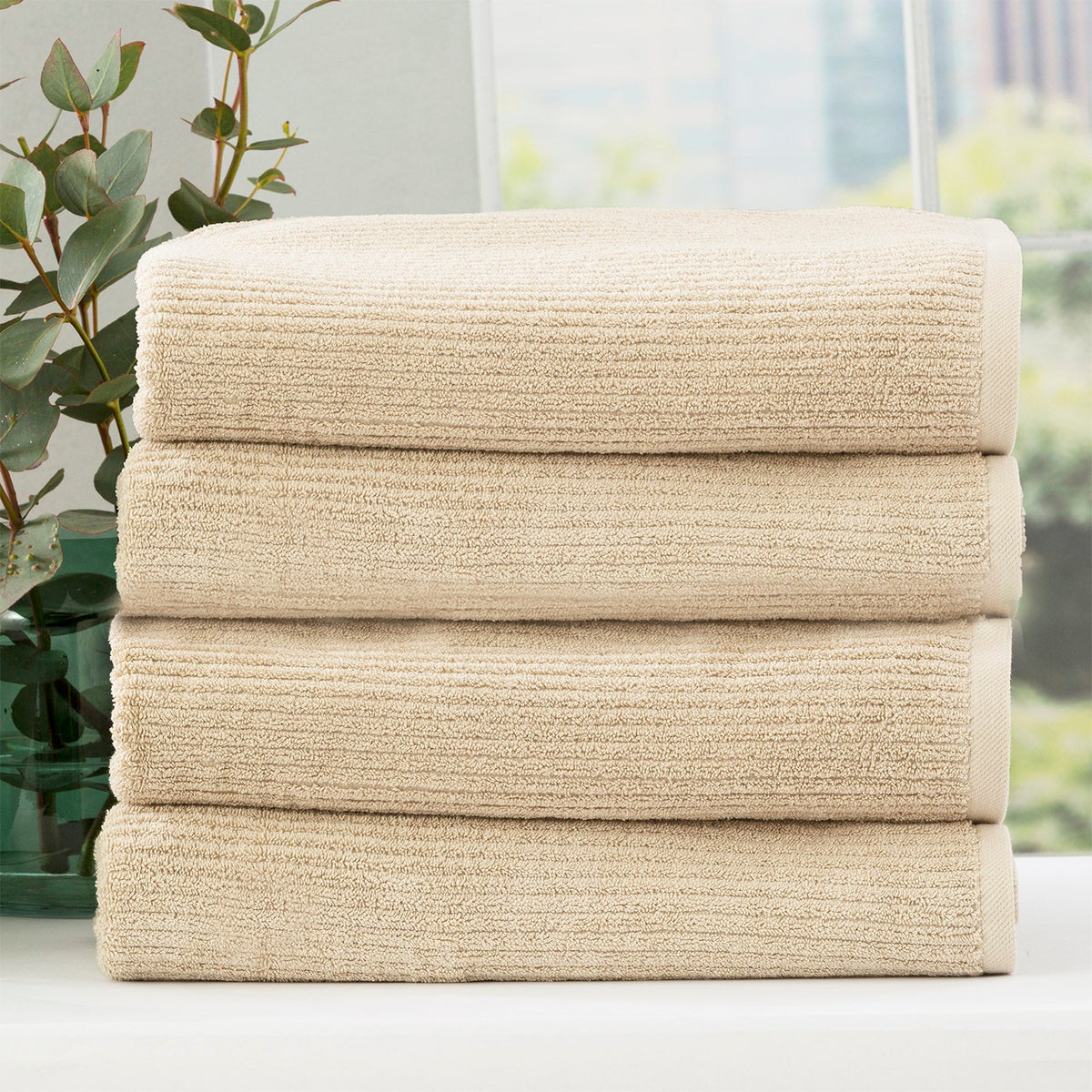 Renee Taylor Cobblestone 650 GSM Ribbed Cotton Bath Towel Set - Stone (2 to 14 Piece Packs)