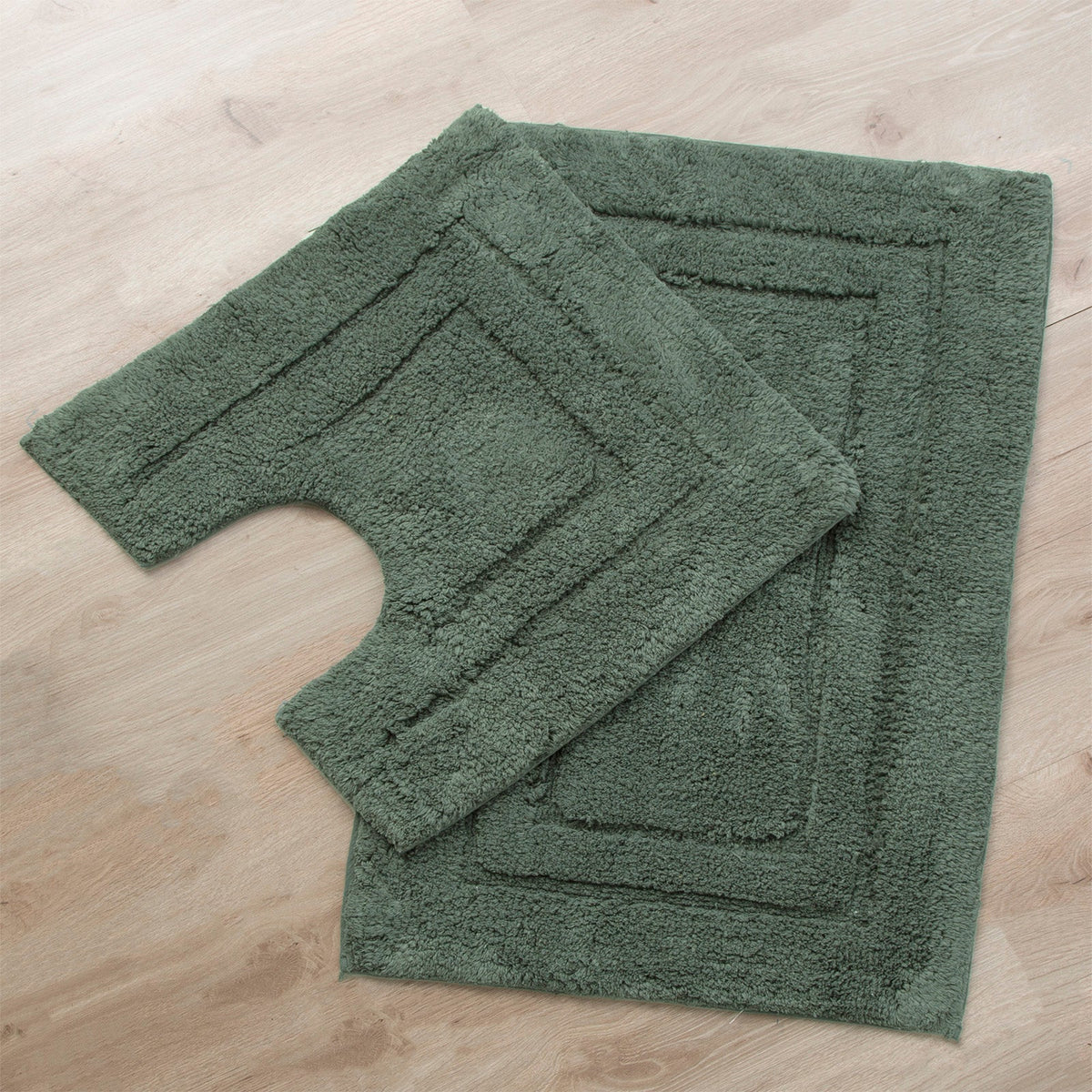 Renee Taylor 2200 GSM Tufted Cotton Bath Mat Set - Sage (2 Piece with Contour Pedestal)