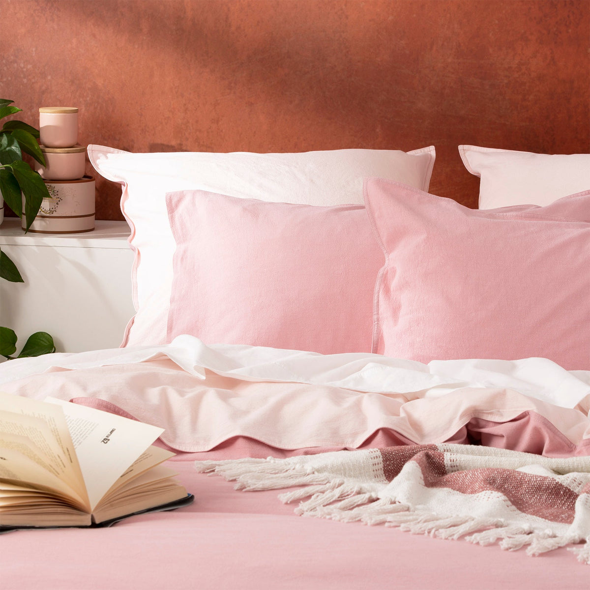 Renee Taylor Essentials Vintage Stonewashed Cotton Reversible Quilt Cover Set - Rose (OEKO-TEX Certified)