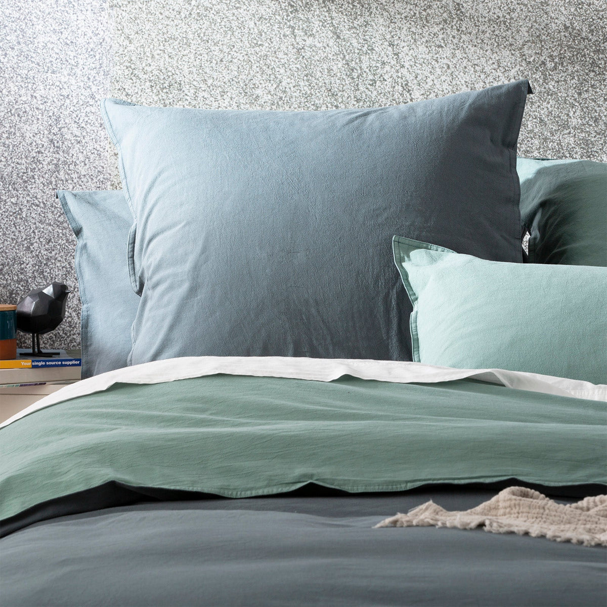 Renee Taylor Essentials Vintage Stonewashed Cotton Reversible Quilt Cover Set - Mineral (OEKO-TEX Certified)