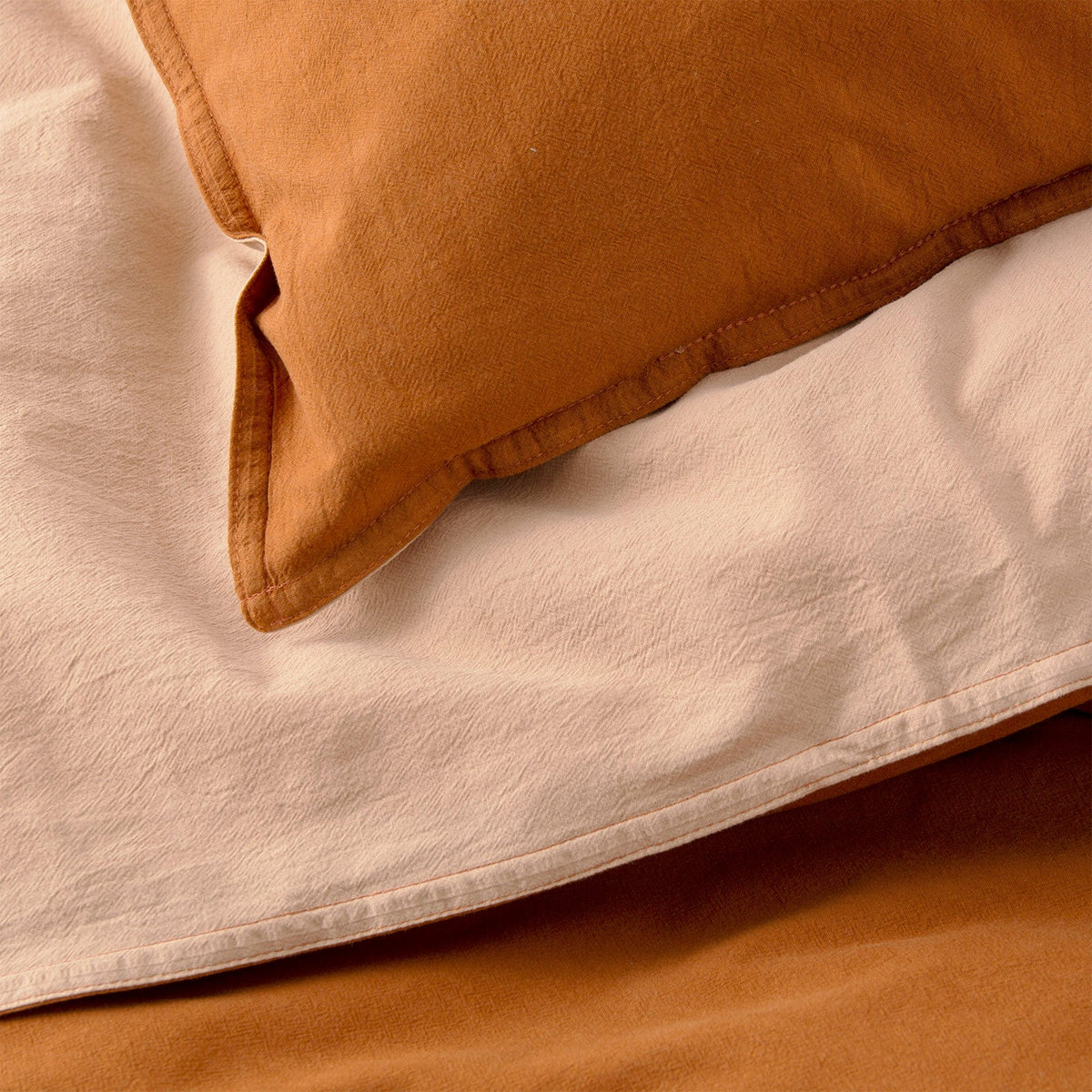 Renee Taylor Essentials Vintage Stonewashed Cotton Reversible Quilt Cover Set - Wood (OEKO-TEX Certified)