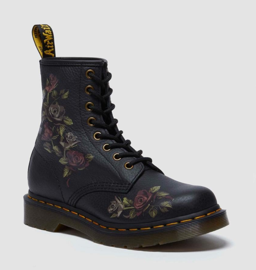 Dr. Martens 1460 Vonda Decayed Roses Leather Boots (8 Eye) - Nappa Black