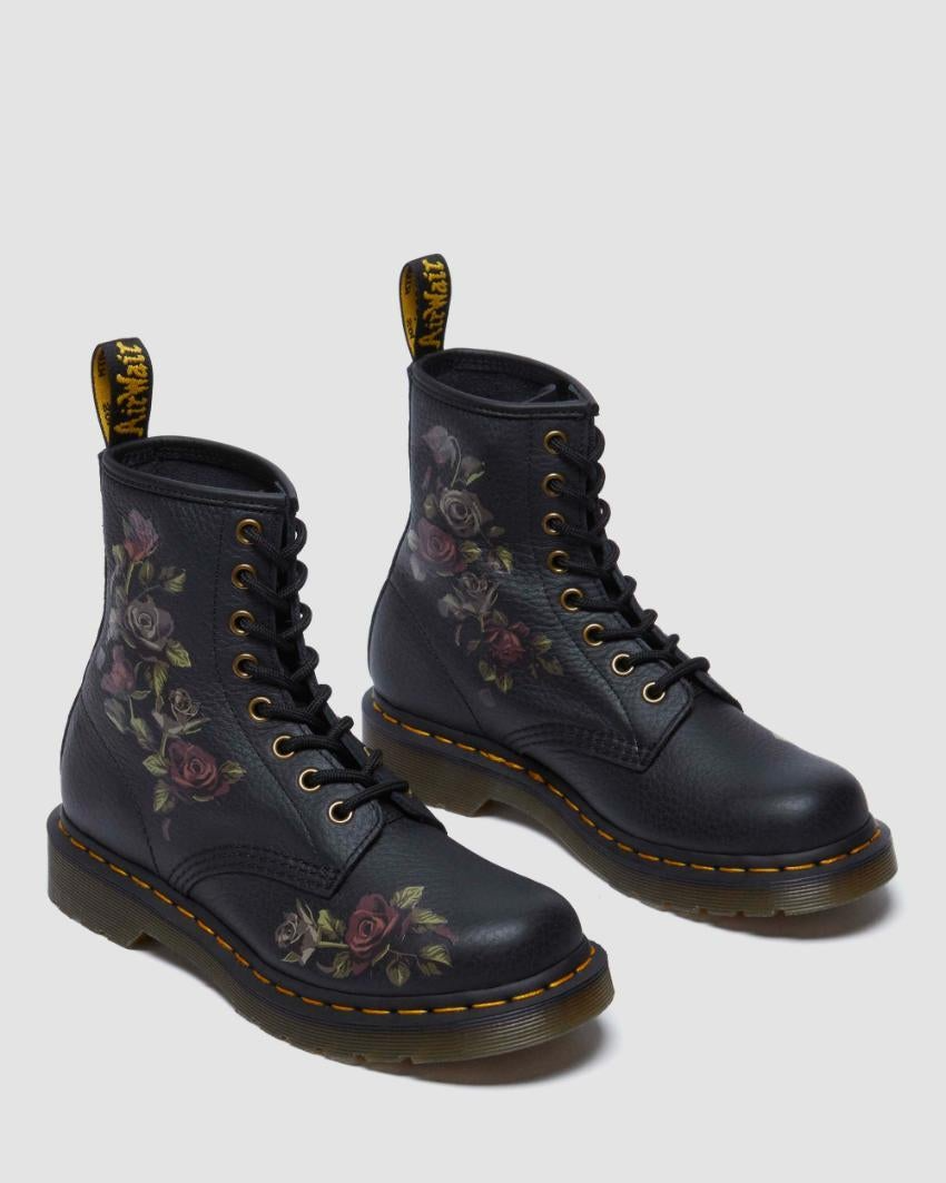Dr. Martens 1460 Vonda Decayed Roses Leather Boots (8 Eye) - Nappa Black