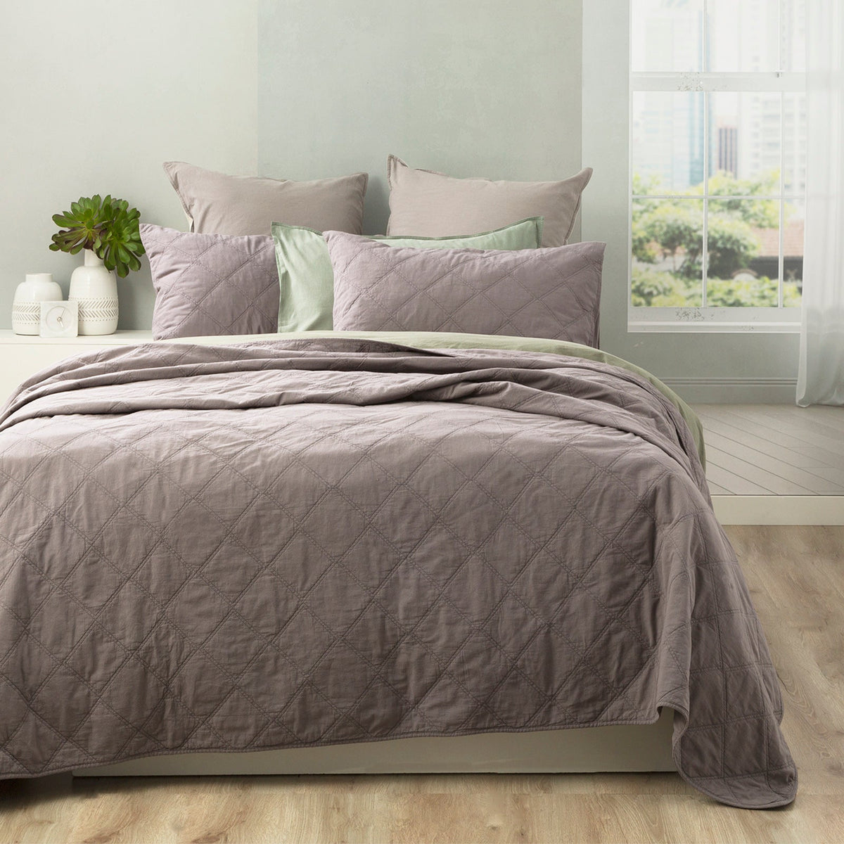 Renee Taylor Attwood Stonewashed Cotton Quilted Coverlet Set - Charcoal (OEKO-TEX Certified Bedspread)