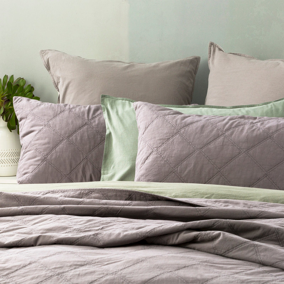 Renee Taylor Attwood Stonewashed Cotton Quilted Coverlet Set - Charcoal (OEKO-TEX Certified Bedspread)