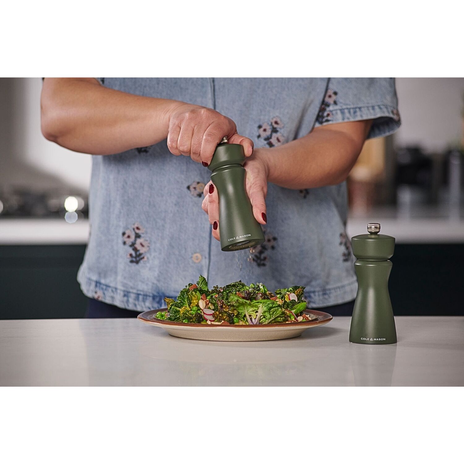 Cole & Mason Kenton Salt & Pepper Mill 15cm Rubberwood Ceramic Grinder -Rosemary