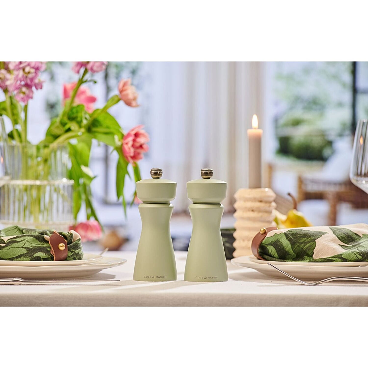 Cole & Mason Kenton Salt & Pepper Mill 15cm Rubberwood Ceramic Grinder - Sage