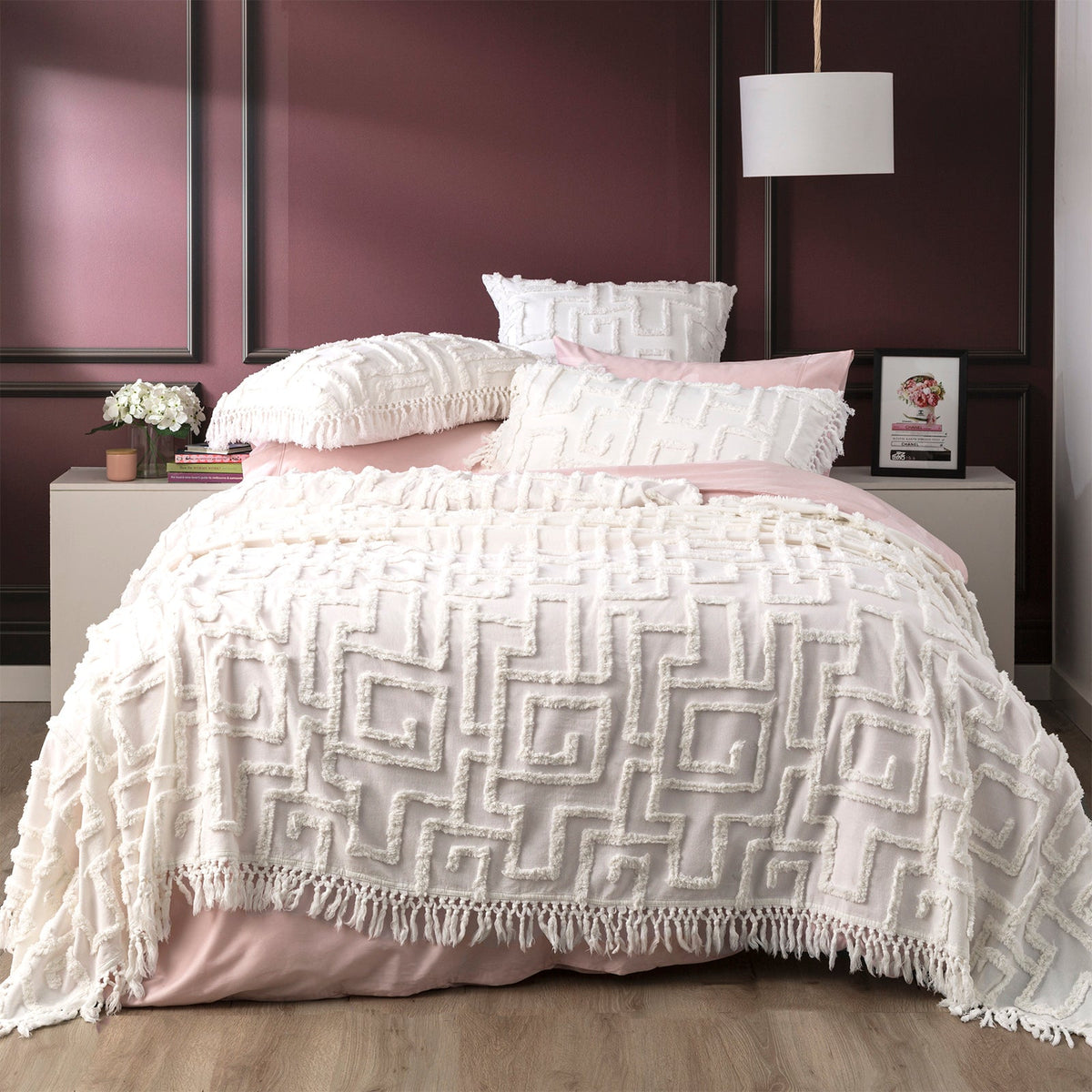 Renee Taylor Riley Vintage Washed Tufted Cotton Coverlet Set - White (OEKO-TEX Certified Bedspread)