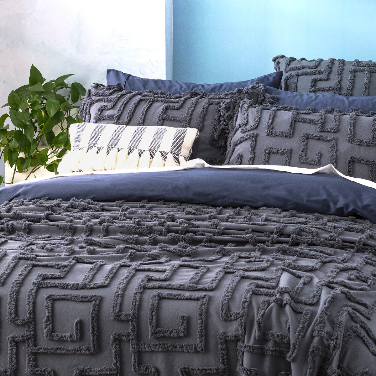 Renee Taylor Riley Vintage Washed Tufted Cotton Coverlet Set - Slate (OEKO-TEX Certified Bedspread)