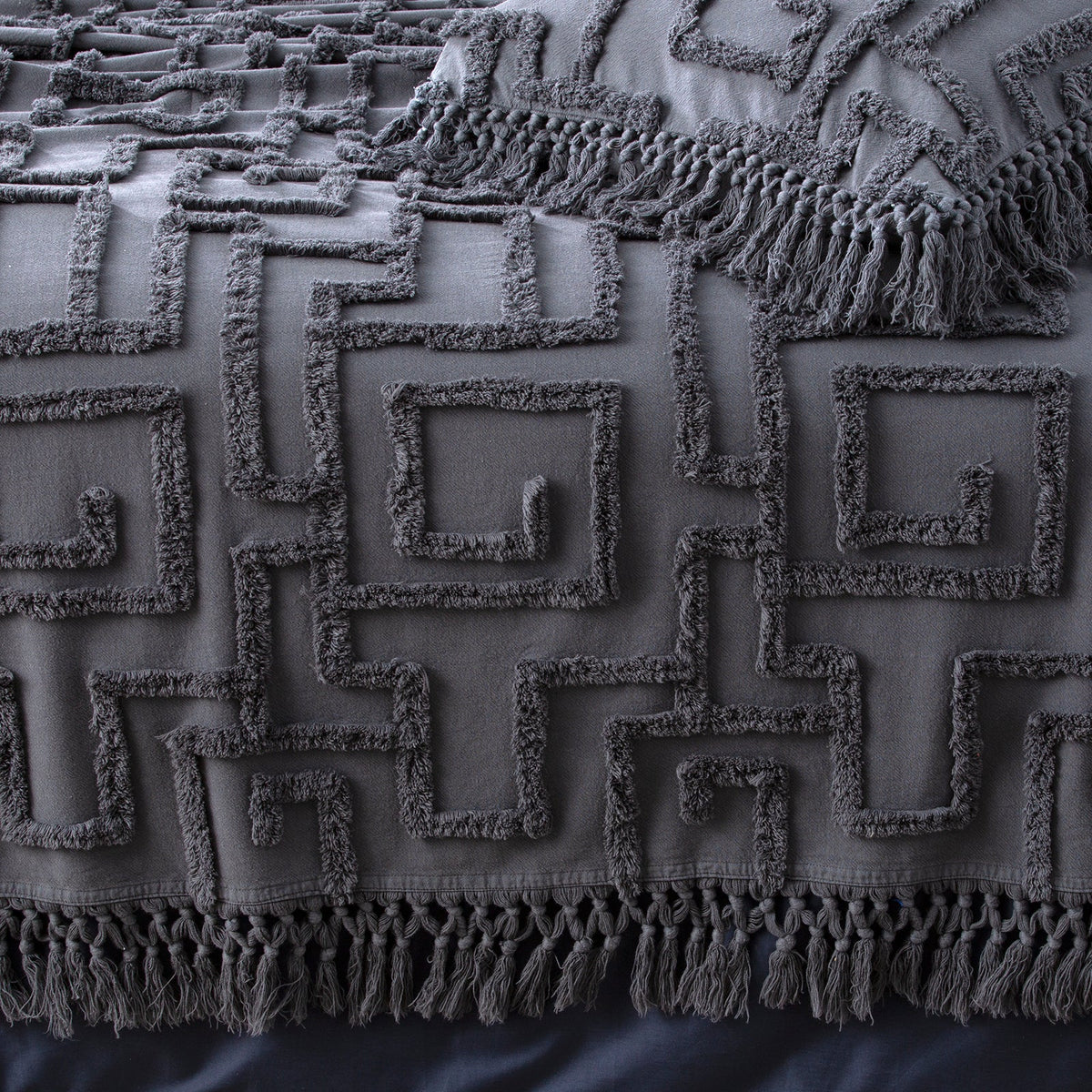 Renee Taylor Riley Vintage Washed Tufted Cotton Coverlet Set - Slate (OEKO-TEX Certified Bedspread)