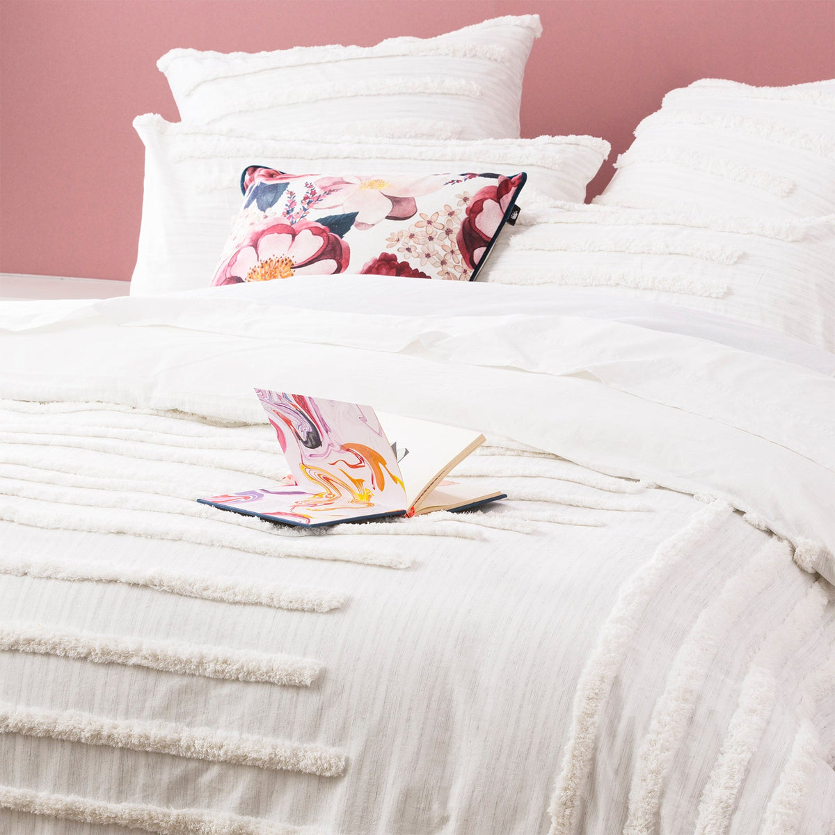 Renee Taylor Classic Vintage Washed Tufted Cotton Quilt Cover Set - White (OEKO-TEX Certified)