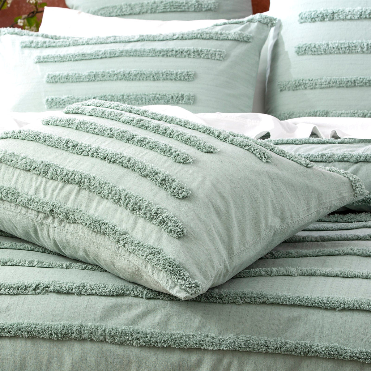 Renee Taylor Classic Vintage Washed Tufted Cotton Quilt Cover Set - Sage (OEKO-TEX Certified)