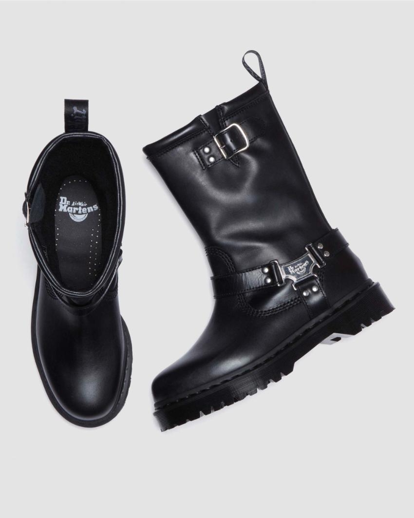 Dr. Martens Anistone Hi Rigger Leather Boots Shoes in Black Wanama