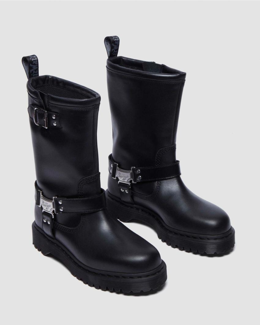 Dr. Martens Anistone Hi Rigger Leather Boots Shoes in Black Wanama