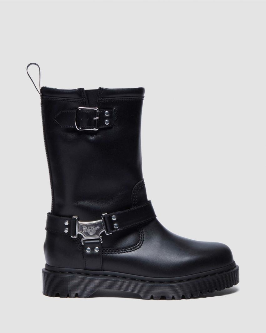 Dr. Martens Anistone Hi Rigger Leather Boots Shoes in Black Wanama
