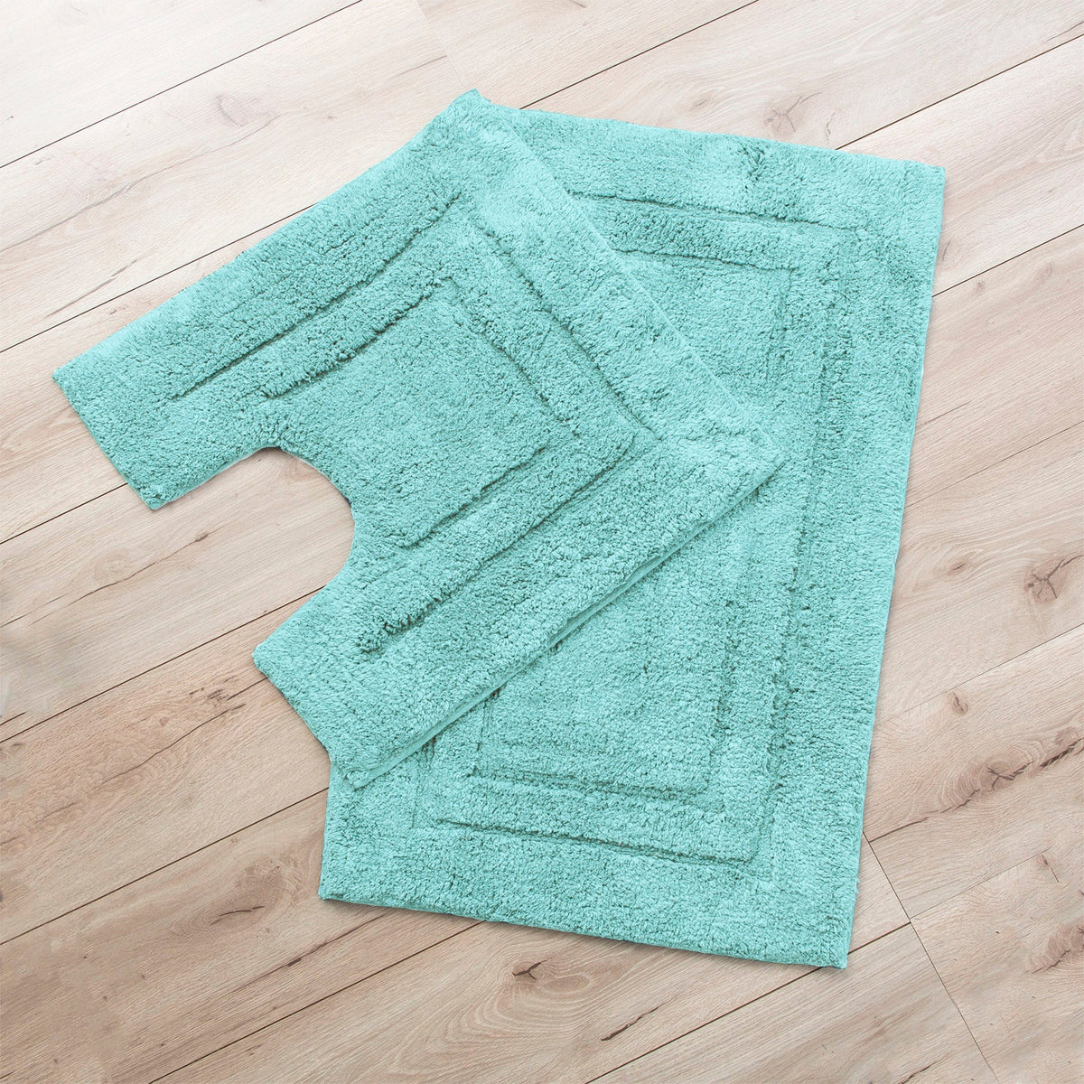 Renee Taylor 2200 GSM Tufted Cotton Bath Mat Set - Aqua (2 Piece with Contour Pedestal)