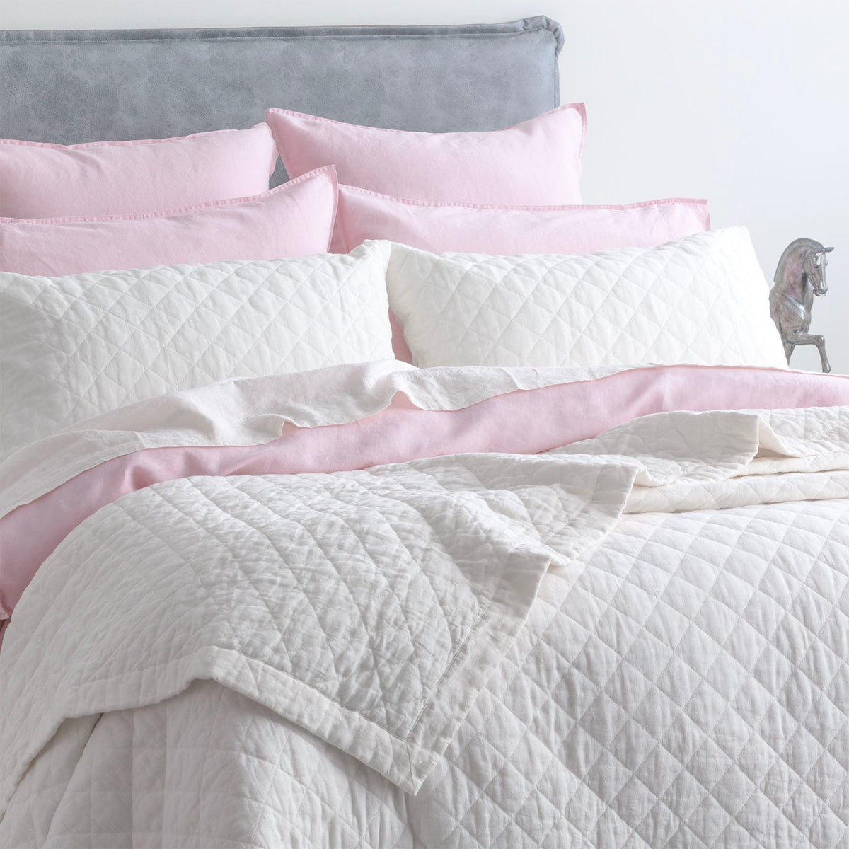 Renee Taylor Cavallo Stonewashed French Linen Quilted Coverlet Set - White (OEKO-TEX Certified Bedspread)