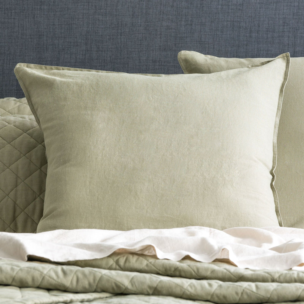 Renee Taylor Cavallo Stonewashed French Linen Quilted Coverlet Set - Jade (OEKO-TEX Certified Bedspread)