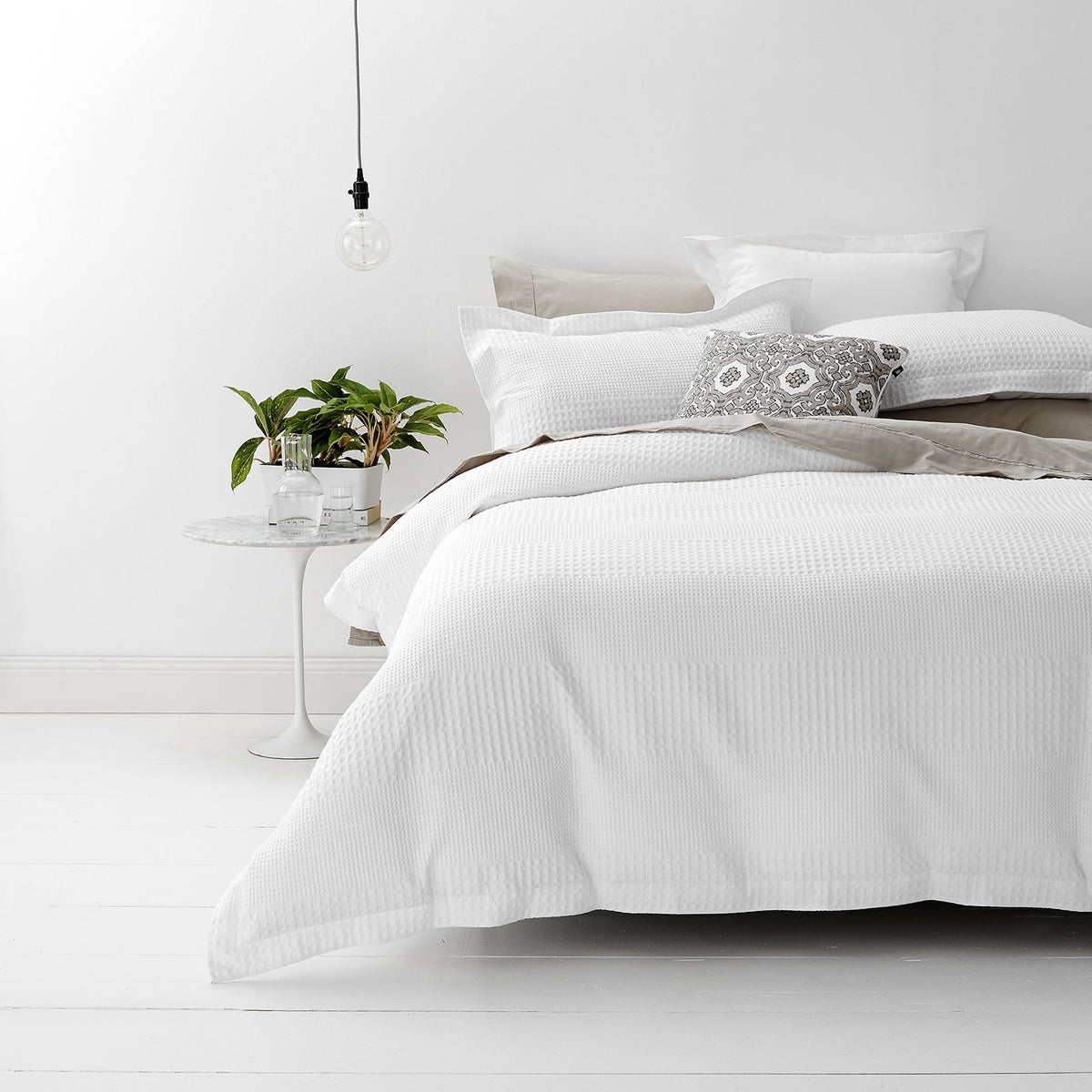 Renee Taylor Elegance Cotton Waffle Jacquard Quilt Cover Set - White