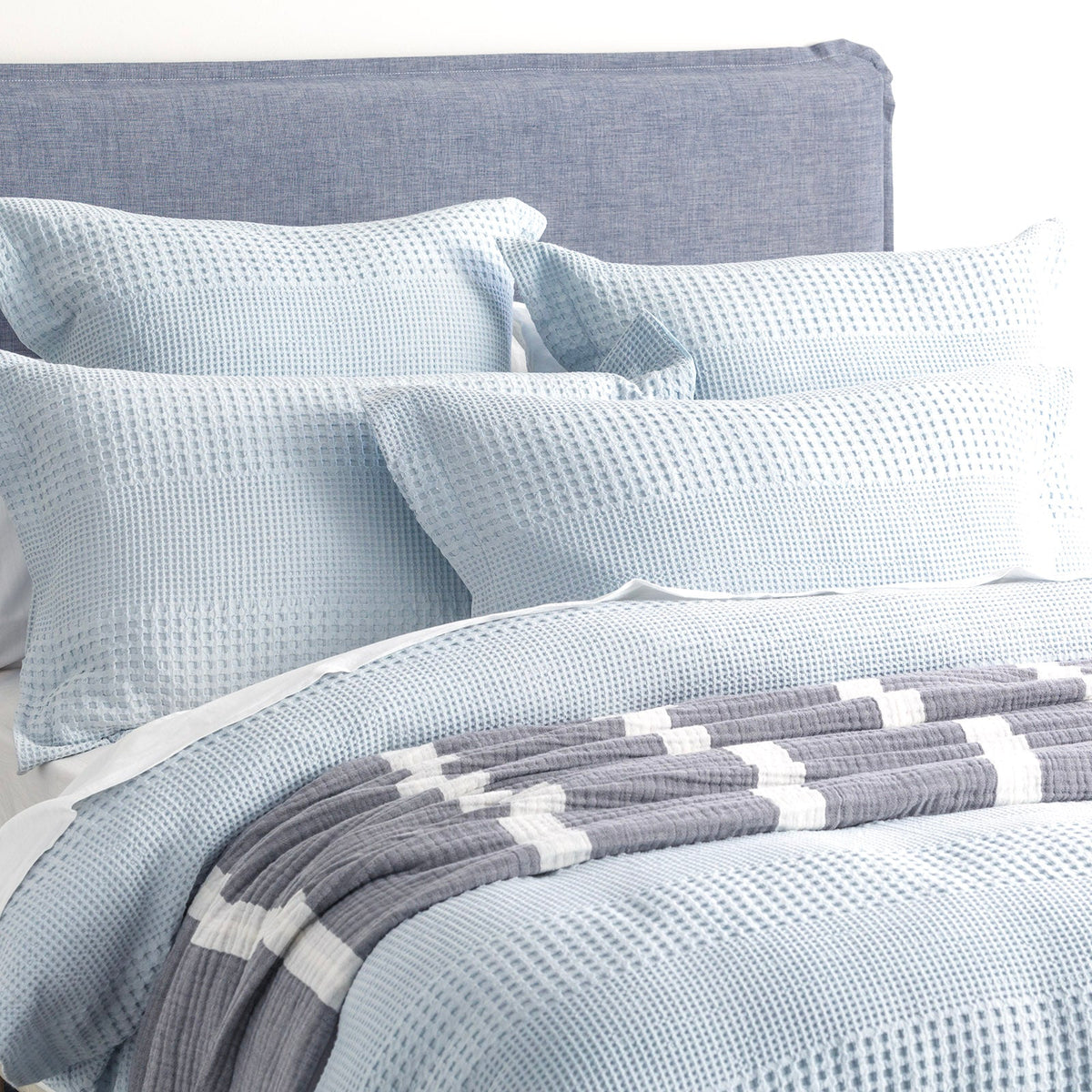 Renee Taylor Elegance Cotton Waffle Jacquard Quilt Cover Set - Sky