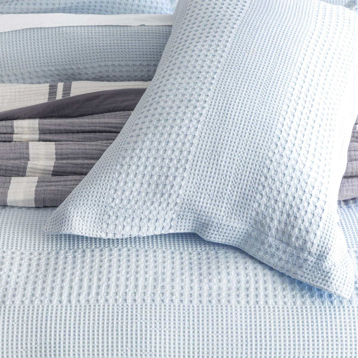 Renee Taylor Elegance Cotton Waffle Jacquard Quilt Cover Set - Sky