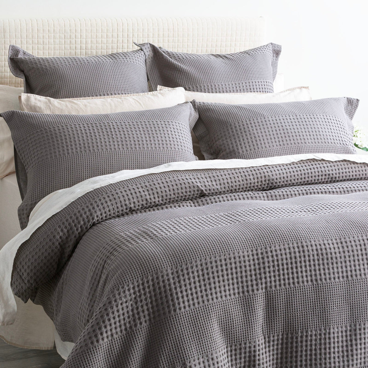 Renee Taylor Elegance Cotton Waffle Jacquard Quilt Cover Set - Fossil