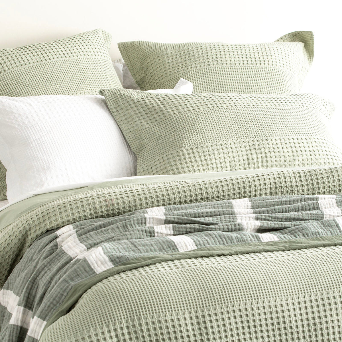 Renee Taylor Elegance Cotton Waffle Jacquard Quilt Cover Set - Moss