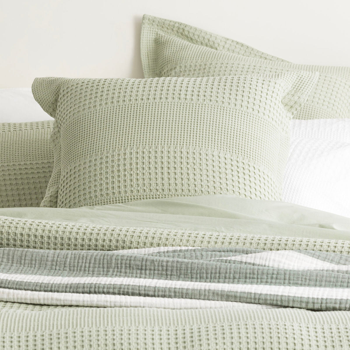 Renee Taylor Elegance Cotton Waffle Jacquard Quilt Cover Set - Moss